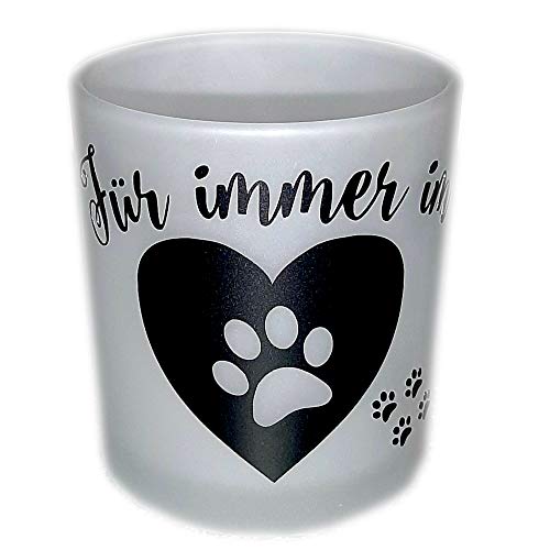 Kilala Teelichtglas für verstorbenes Haustier, Trauerlicht mit Spruch, Motiv mit Herz und Pfote, Höhe 80mm, Ø 70mm, Andenken an Hund und Katze Kilala Teelichtglas für verstorbenes Haustier, Trauerlicht mit Spruch, Motiv mit Herz und Pfote, Höhe 80mm, Ø 70mm, Andenken an Hund und Katze von Kilala