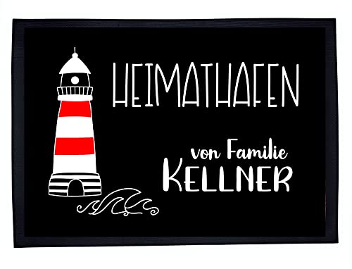 personalisierte Fußmatte Maritime weiß Heimathafen Leuchturm 50x35cm Fußabtreter Türmatte (Leuchtturm rot) von Kilala