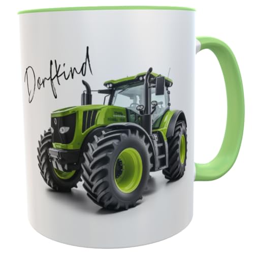 personalisierte Tasse Dorfkind Traktor Kaffeebecher Dorfkinder Landwirt Schlepper (Traktor grün/grün) von Kilala