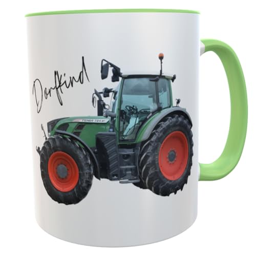 personalisierte Tasse Dorfkind Traktor mit Name Kaffeebecher Landleben Landwirtschaft Agrar Schlepper 300ml Keramik (Traktor dunkel/grün) von Kilala