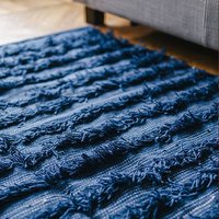 Marine Fransen Handgemachte Flachgewebt Moderne Zottelige Kelim Teppich Wolle Handgefertigte Boho Südwestlichen Minimialist 8 X 10 5 9 12 Blau von Kiliim