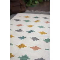 Retro Pastell Kelim Teppich | Flachgewebte Bereich Akzent Teppiche Läufer Schlafzimmer Wohnzimmer Ästhetik Waschbar 2x3 5x8 8x10 Wolle Bunt Flachflor von Kiliim