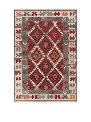 Kilim Carpets by Jalal Teppich Kilim Zagros rot/grau 200 X 300 cm von Kilim Carpets by Jalal