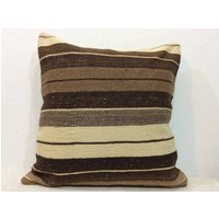 Handgefertigter Kilim Kissenbezug Streifen-Kissen Aus Bio-Wolle | 22x22 von KilimSan