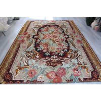 Vintage Karabagh Kelim, Ethno Blumen Kelim Teppich, Boho Stil Bereich Teppich , Floral Kilim/N-835 7'x10'3" Ft von KilimToGo