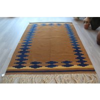 Vintage Kelim Kelim, Teppich, Boho Handgewebt Dekorativer Kelimteppich, Braun-Blauer Kelimteppich/N-317 4'9"x6'7" Feet von KilimToGo
