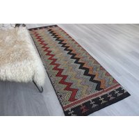 Vintage Kelim Läufer, Ethno Boho Läufer Teppich, Zick Zack Design Kilim/2'5"x8'2" Füße N-729 von KilimToGo