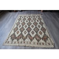 Vintage Kelim Teppich, Konya Karaman Naturwolle Kelim, Bio Wolle Boho Stil/B-426 4'7"x7' Ft von KilimToGo