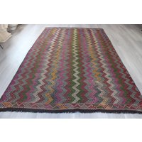 Vintage Zickzack Kelim, Kelim Teppich, Boho Teppich/N-776 6'x9'6" Füße von KilimToGo