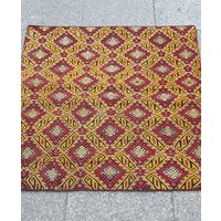 3x3 Ft, Handgemachter Wollteppich, Bauernhaus Dekor, Oushak Handgemachte Wolle Gestreifte Teppiche, Boho Vintage Kelim Teppich, Myk-1471 von KilimrugsArtStore