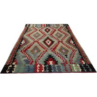 8.7x6.6 Ft Handgemachter Wollteppich, Bauernhaus Dekor, Oushak Handarbeit Wolle Gestreifter Kelim, Boho Vintage Kelim Teppich, Myk-1231 von KilimrugsArtStore