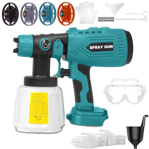 Akku Farbsprühsystem Wandfarbe Farbsprühgerät, Kompatibel mit Makita 20V Akku, Farbsprühpistole mit 1000ml Farbbehälter, 4 Düsen und 3 Spritzmuster, Verstellbarem Farbfluss（ohne Akku） von Kilison