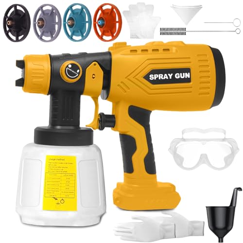 Kilison Kabellose Akku Farbsprühsystem für Dewalt 18V (ohne Akku), Tragbares Elektro Farbspritzpistole mit 4 Düsen(1/1.8/2.5/3mm), 3 Spritzmuster und 1000ml Behälter für Möbel, Zäune, Wände, DIY von Kilison