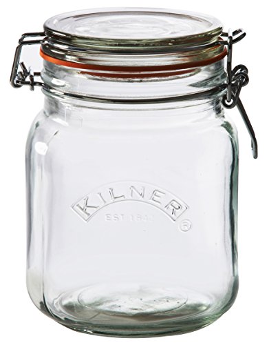 KILNER Bügelverschluss Glas | 1 L | Quadratisch | Vorratsgläser mit Deckel luftdicht | mit Gummidichtung | Glas mit Deckel für Gewürze oder Gemüse | Spülmaschinengeeignet von Kilner