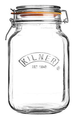 KILNER Bügelverschluss Glas | 1,5 L | Quadratisch | Vorratsgläser mit Deckel luftdicht | mit Gummidichtung | Glas mit Deckel für Gewürze oder Gemüse | Spülmaschinengeeignet von Kilner