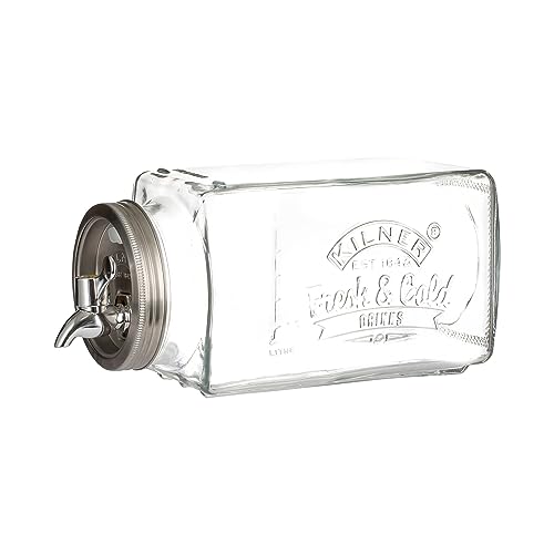 KILNER Getränkespender mit Zapfhahn | 3 Liter, 33 x 14 x 18 cm | Kühlschrank Getränkespender für jeden Kühlschrank | Hochwertiger Zapfhahn | Einfaches Nachfüllen dank großer Öffnung von Kilner