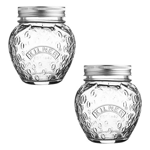 KILNER Marmeladenglas mit Deckel in Erdbeerform | 400 ml | Metall- Deckel | für selbstgemachte Erdbeermarmelade | Einmachgläser mit Schraubdeckel perfekt zum Verschenken von Kilner