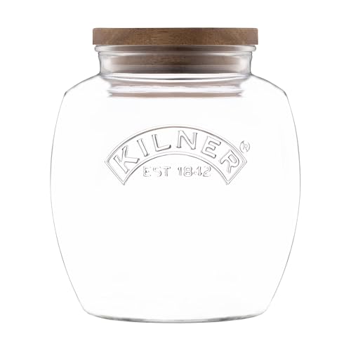 KILNER Universal Vorratsglas mit Holzdeckel | 2 L | zur Aufbewahrung von trockenen Lebensmitteln, Kosmetika oder als Dekoglas mit Deckel | Retro Glasbehälter mit Deckel von Kilner