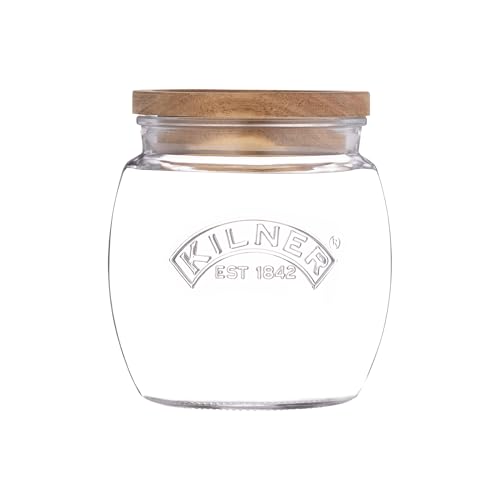 KILNER Universal Vorratsglas mit Holzdeckel | 850 ml | zur Aufbewahrung von trockenen Lebensmitteln, Kosmetika oder als Dekoglas mit Deckel | Retro Glasbehälter mit Deckel von Kilner