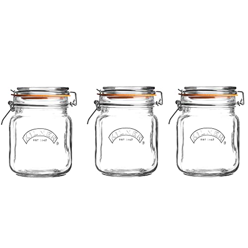 Kilner Einmach- und Vorratsdosen aus Glas, quadratisch, 1 Liter, 3 Stück von Kilner
