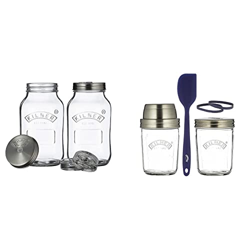 Kilner Fermentier Set, 2 Gläser á 1 Liter Fermentierglas, Transparent, 10 x 10 x 18 cm & 0025.035 Sauerteig, Glas, 350 milliliters von Kilner