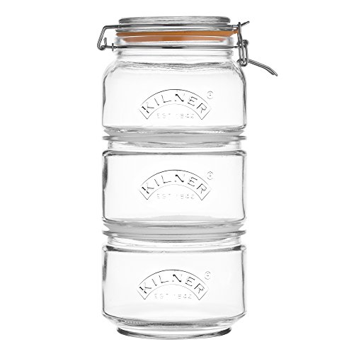 Kilner Stapelbare 3er Set je 900 ml Vorratsglas, Glas, transparent, One Size 0025.897 von Kilner