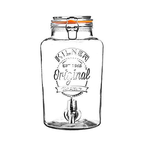 ROUND Bügelverschluss Getränkespender, 5 Liter, Glas/Edelstahl/Kunststoff, Maße: 25,4 x 18,2 x 31,5 cm von Kilner