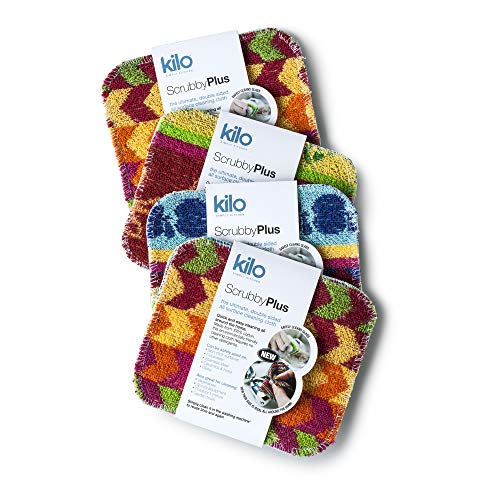 Kilo Scrubby Plus Scheuerschwamm mit zarten Reinigungstuchseiten, Kratzfest, vielseitig einsetzbar, 4 Stück, Edelstahl, Mehrfarbig, 17x14cm Set of 4, 4 von Kilo