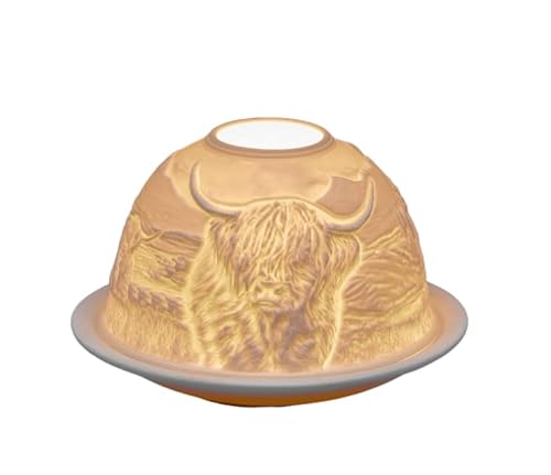 Kilts Wi Hae Teelichthalter – Highland Cow Lithophane Kuppel-Kerzenhalter – weiße Keramik – allgemeine Verwendung – 8 cm x 12 cm von Kilts Wi Hae