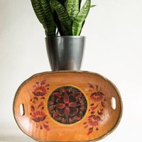 Folk Art Tablett | Holztablett Bauernhaus Handgemalte Volkskunst Handbemaltes Primitive Bauernhausdekor Wand Dekor Küche von KimBakerCollections