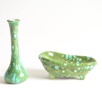 Grün Mod Splatter | Keramik Vase Seifenhalter Mid Century Badezimmer Dekor Grünes Mod Splatterfarbe von KimBakerCollections