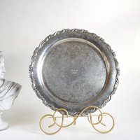 Tablett Zum Servieren | Für Tisch Kaffeetisch Rundes Silbertablett Oneida Silber Ottomane Dekor von KimBakerCollections