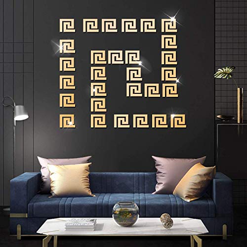 20 Stück abnehmbare Acryl-Spiegelfassung, Wandaufkleber, Aufkleber, geometrisches griechisches Schlüsselmuster für Zuhause, Wohnzimmer, Schlafzimmer, Dekoration (Gold 20 Stück) von KimDaro