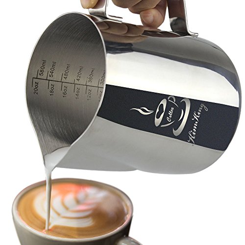 Milch Pitcher rostfreiem Edelstahl Milchkännchen perfekt für Milchaufschäumer Cappuccino Milchschaum Cafe Art Aufschäumkännchen(600ml) von OneChois