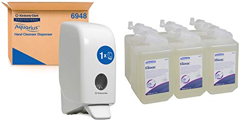 Aquarius Seifen-Spender 6948 – 1 x wandmontierter Seifenspender für Handseife + Kleenex Seife 6333 - Handreiniger für die häufige Verwendung von Kimberly-Clark Professional