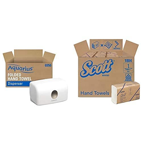 Aquarius Spender Handtuchspender 6956, Papierhandtuch-Spender - weiß + Scott 1804 Multifold Handtücher, 1-lagige, 16 Packungen x 250 Blatt, weiß von Kimberly-Clark Professional