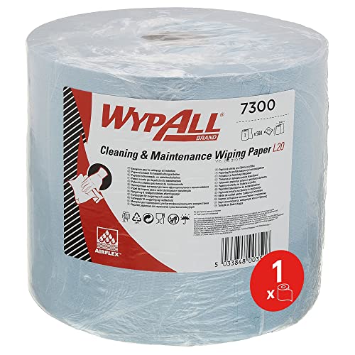 WypAll L20 Wischtücher 7300 Putztücher für Instandhaltungsarbeiten, Jumborolle, 1 blaue Rolle x 500 Reinigungstücher, 2-lagig, blau von Kimberly Clark