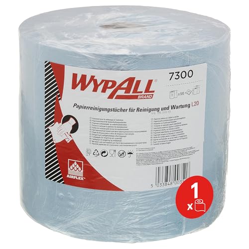 WypAll Wischtücher, L20, Industrielle Reinigungstücher, 2-lagig, 1 Jumbo-Rolle x 500 Tücher, blau, 7300 von Wypall
