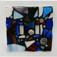 Blau Und Earth Tone Mix - Glas Mosaic Lichtschalter Abdeckung Einfach, Doppelt, Dreifach, Steckdose Oder Decora Gfci Made To Order von KimberlyMoon