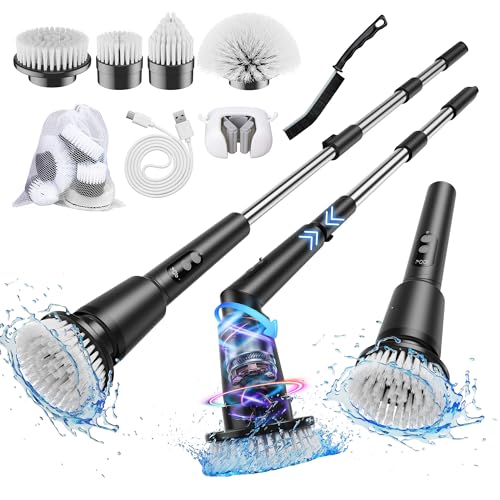 Elektrische Reinigungsbürste, 8IN1 Electric Spin Scrubber Schnurlos mit 4 Austauschbaren Bürstenköpfen, Elektrische Putzbürste mit Verstellbarem Griff für Bad, Küche, Fliesen, Böden, Auto (Schwarz) Elektrische Reinigungsbürste, 8IN1 Electric Spin Scrubber Schnurlos mit 4 Austauschbaren Bürstenköpfen, Elektrische Putzbürste mit Verstellbarem Griff für Bad, Küche, Fliesen, Böden, Auto (Schwarz) von Kimeetol