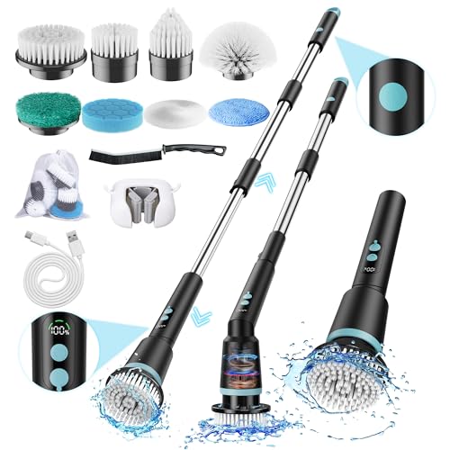 Elektrische Reinigungsbürste,12IN1 Electric Spin Scrubber Schnurlos mit 8 Austauschbaren Bürstenköpfen,Elektrische Putzbürste mit Verstellbarem Griff für Bad,Küche,Fliesen,Böden,Auto (Schwarz) Elektrische Reinigungsbürste,12IN1 Electric Spin Scrubber Schnurlos mit 8 Austauschbaren Bürstenköpfen,Elektrische Putzbürste mit Verstellbarem Griff für Bad,Küche,Fliesen,Böden,Auto (Schwarz) von Kimeetol
