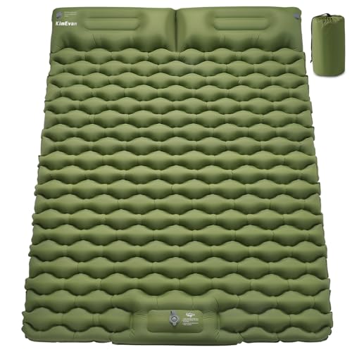 Kimevan Doppel-Isomatte für Camping, 8,9 cm, extra dicke aufblasbare Campingunterlage für 2 Personen, Schlafmatte mit integrierter Fußpumpe und Kissen, tragbare Campingmatratze für Rucksackreisen, von Kimevan