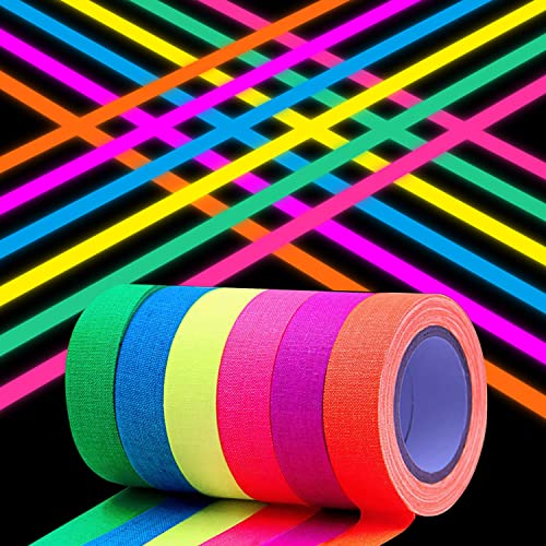 Neon Klebeband - 6 Stück UV Schwarzlicht Fluoreszierendes Klebeband - Fluoreszierendes Gaffer Tape Neon- für Leuchtstäbe Partydeko Handwerk（5m x15mm) von Kimimara