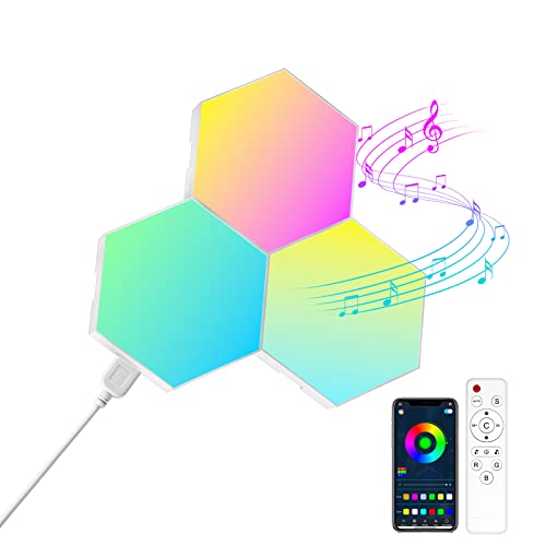 Hexagon LED Panel - RGB Smart LED Hexagon Wall Lights Gaming Wall Light Music Sync Light Panels Gaming Mood Lights Decoration (3 Pack) von Kimimara