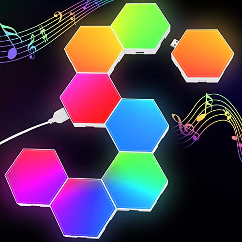 Hexagon RGB LED Panel - LED Sechseck Gaming Wandleuchte Smart LED Panel Lichter Musik Sync Licht Panels Modular Lampe Gaming Geschenke für Gamer Room Deko (8 Pack) von Kimimara