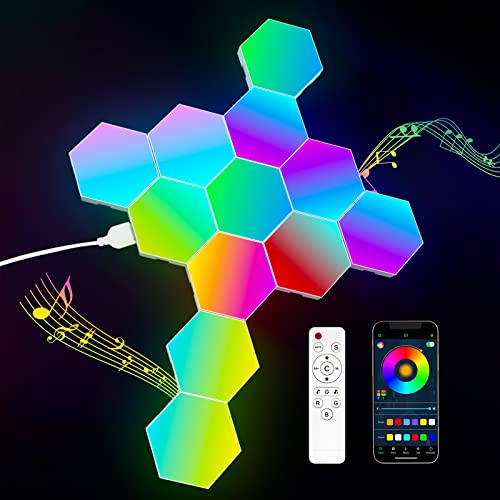 Hexagon LED Panel - RGB Smart LED Panel Lights Sechseck Wandleuchten Gaming Wand Licht Musik Sync - 12 Pack Lichtpanels Gaming Stimmungslichter Deko von Kimimara