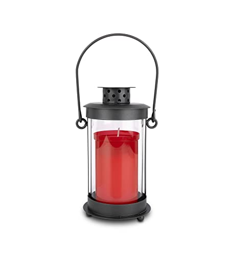 Kimiza Grablampe, Gartenlampe, Metall-grau mit Echtglasröhre für handelsübliche Grabkerzen, stehend mit Bügelgriff (klein-mit Kerze) von Kimiza
