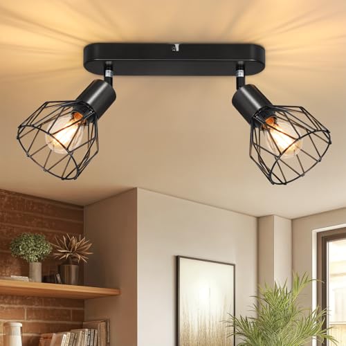 Kimjo Deckenleuchte 2 Flammig, E14 Deckenspots Schwarz, LED Deckenstrahler Schwenkbar 350°, Modern Deckenlampe Spots, Strahler Innen für Schlafzimmer, Küche, Wohnzimmer (Ohne Leuchtmittel) von Kimjo