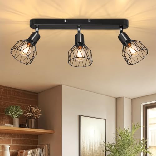 Kimjo E14 Deckenstrahler 3 Flammig, Deckenlampe Schwarz, Deckenleuchte Strahler Schwenkbar 350°, Wandstrahler Innen, Modern Deckenspots für Schlafzimmer, Küche, Wohnzimmer (Ohne Leuchtmittel) von Kimjo