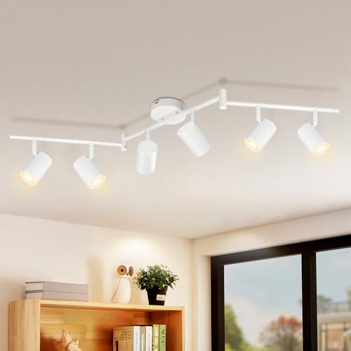 Kimjo Deckenlampe LED Deckenleuchte 6 Flammig - Deckenstrahler 6 Flammig Weiss - Strahler Deckenleuchte LED Lampen Deckenlampen GU10 - Lampe Wohnzimmer Schlafzimmerlampe Küchenlampe von Kimjo